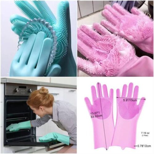 Pair Of Silicone Full Finger Washing Gloves For Home & Kitchen - Image 2