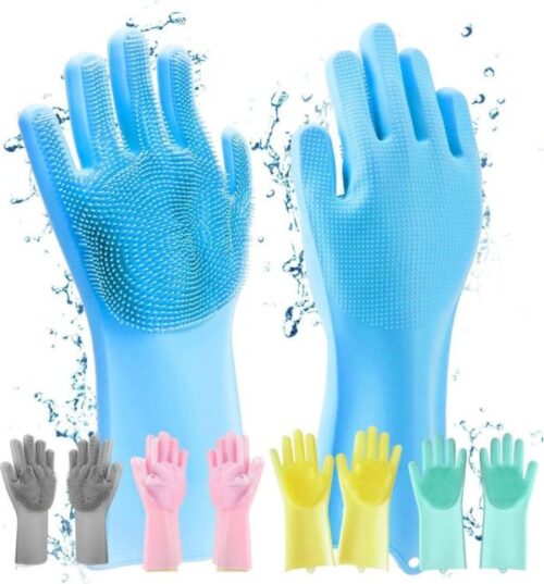 Pair Of Silicone Full Finger Washing Gloves For Home & Kitchen