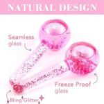 Pink Glitter Ice Globes for Face – Cooling Glass Facial Massage Tools