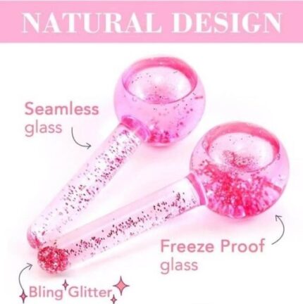 Pink Glitter Ice Globes for Face – Cooling Glass Facial Massage Tools